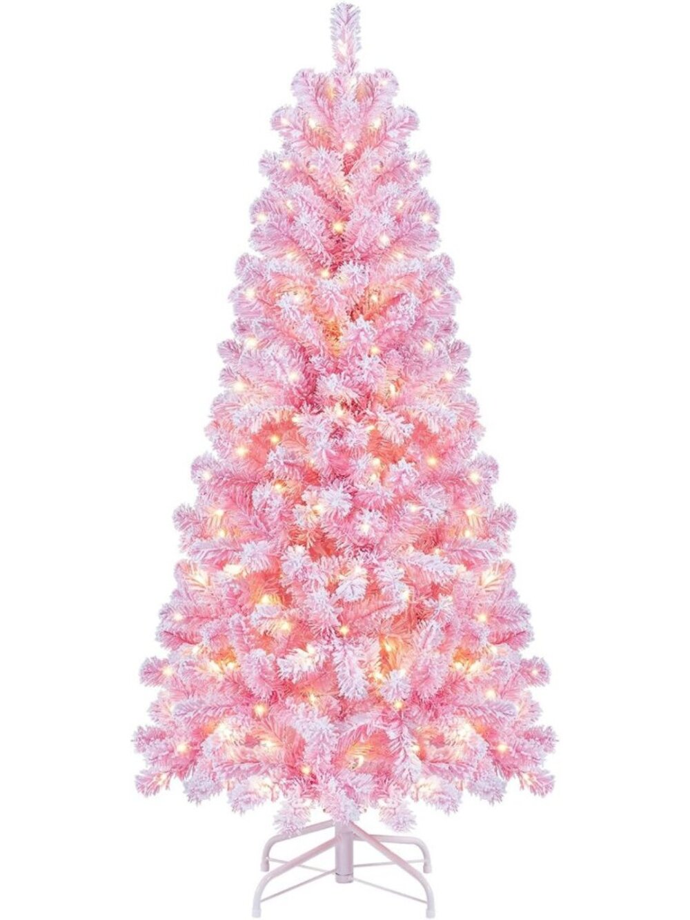 5 FT Snow Flocked Pre-Lit Pink Artificial Christmas Tree, Festive Holiday Decor